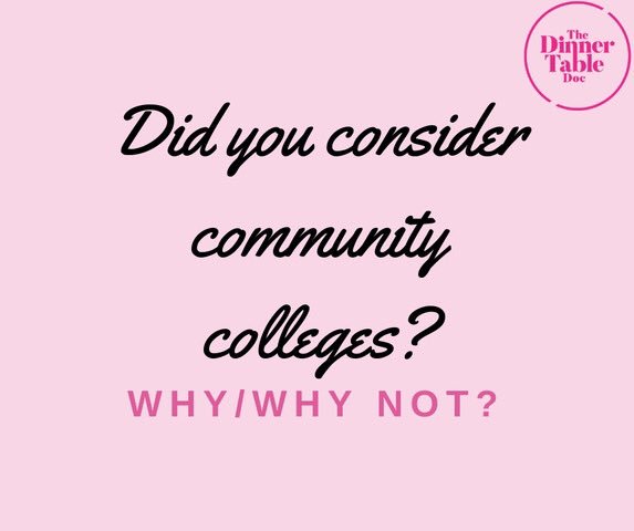 dinnertabledoc's tweet photo. Wow, so many great answers coming in!
Hereโs the next question, Question #4: When you were creating your list, how did you choose your colleges? And did you consider a community college?
#DinnerTableDoc https://t.co/GHilBdrU8E