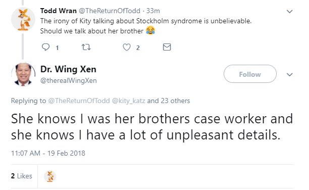 Screenshot of now suspended accounts talking about the Stockholm syndrome comments.