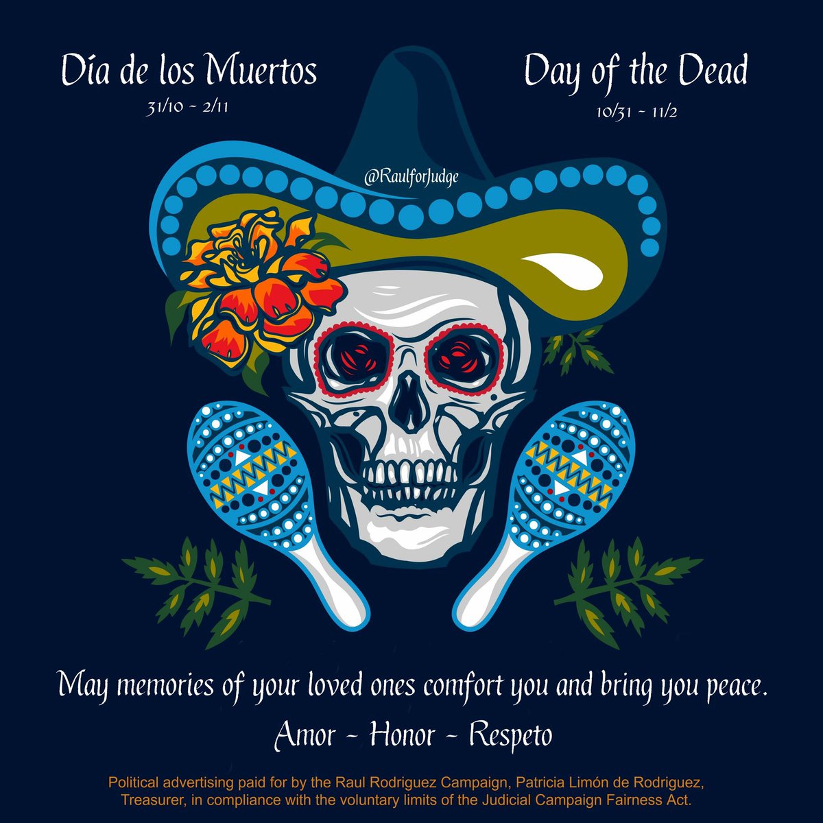 RaulforJudge's tweet photo. Have a meaningful #diadelosmuertos. @Oprah said “For anybody here who has an ancestor who didn’t have the right to vote and you are choosing not to vote wherever you are in this state, in this country, you are dishonoring your family.” Amor. Love. Honor. Respeto. Respect. https://t.co/pXOCO3WrGr
