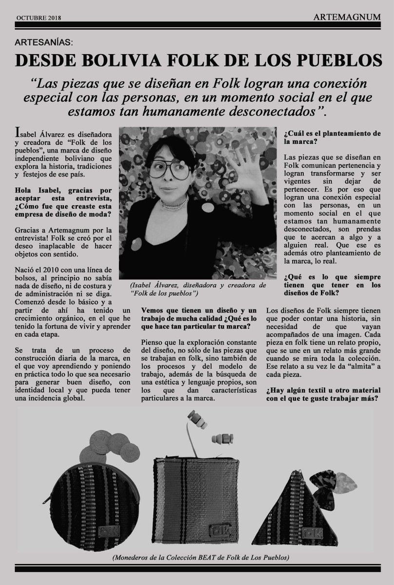 ArteMagnum's tweet photo. Artesanías: DESDE BOLIVIA FOLK DE LOS PUEBLOS
Link de la entrevista: https://t.co/1zxaEo3Qx5

#artemagnum #magazine #arte #arteindependiente #periodismocultural #periodismoindependiente #artesanias #folkdelospueblos https://t.co/C8JBpzj3Vn