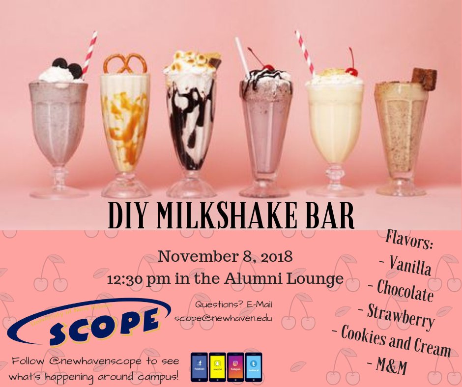 newhavenscope's tweet photo. Our milkshakes bring all the Chargers to the Alumni Lounge  😏 #newhavenscope #milkshakes #DIY #scopeengagementchallenge https://t.co/h6tykEakOt