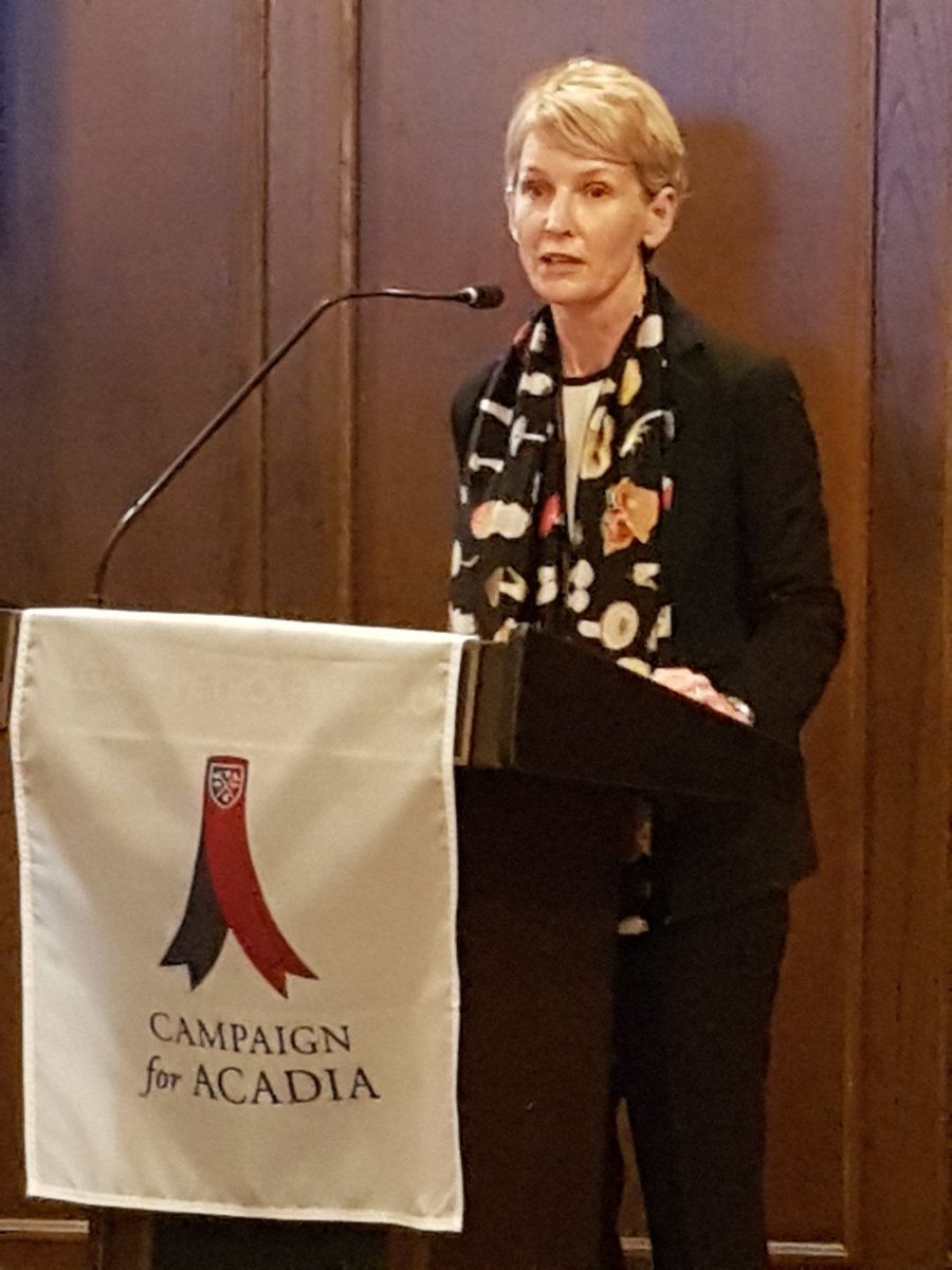 #CAMPAIGNforACADIA Chair and Class of 1982 alumna Nancy McCain addresses alumni and friends in Calgary. We're feeling Acadia pride on the prairie this evening!