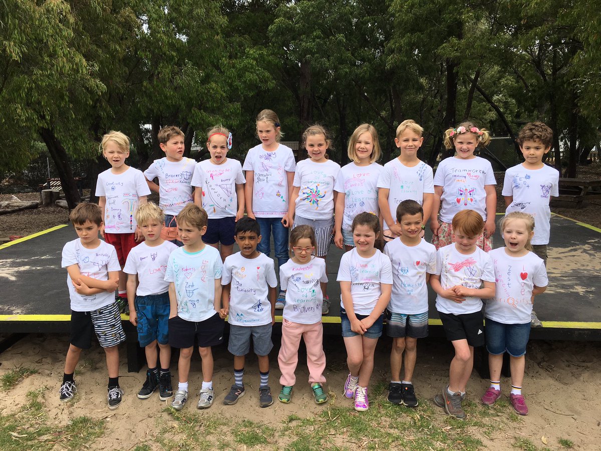 BCGSPosEd's tweet photo. Celebrating #PositiveEducationDay with our Year 1 Students finding Character Strengths in ‘The Day the Crayons quit’ and making shirts #ColourYourThreads @PESA_Aus https://t.co/X8tKxH21PX