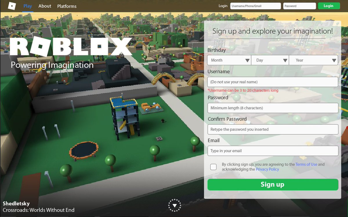 Roblox Sign Up Page Login