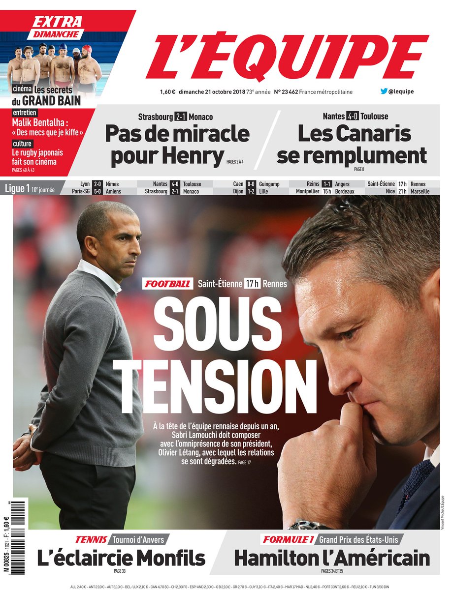 L Equipe Auf Twitter Voici Les Unes Du Journal L Equipe De Ce Dimanche 21 Octobre 2018 Telechargez L Edition Https T Co Eqkvrmto9s