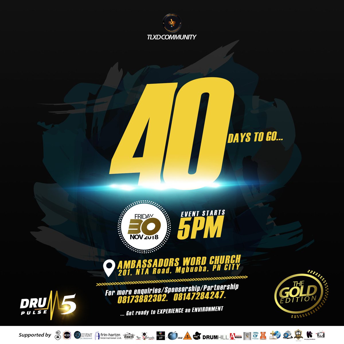 tlxdcommunity's tweet photo. Let's begin the countdown journey.... 40 days away from DP5... #dpulse5 #thegoldedition #drummer #drummersforchrist #influence #music #musicianship #musicexpressions #musiclife #drumming #drumlog #creativity #40daysaway #countdown https://t.co/FrWZQNxznU