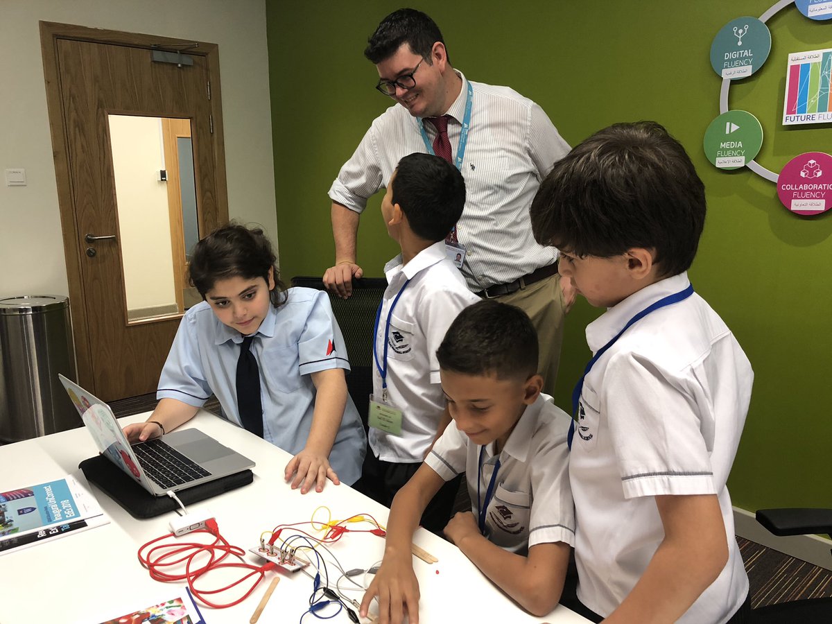 gems_daa's tweet photo. Developing real connections and coding skills as we welcomed students from #dnsalbarsha to tinker with @birdbraintech @makeymakey #SamsLab @cecilwmack @CLHaney_UAE @nohabish @DaaMiddle @daa_innovate @KHDA @YearofZayed https://t.co/jnP7gxPtDI