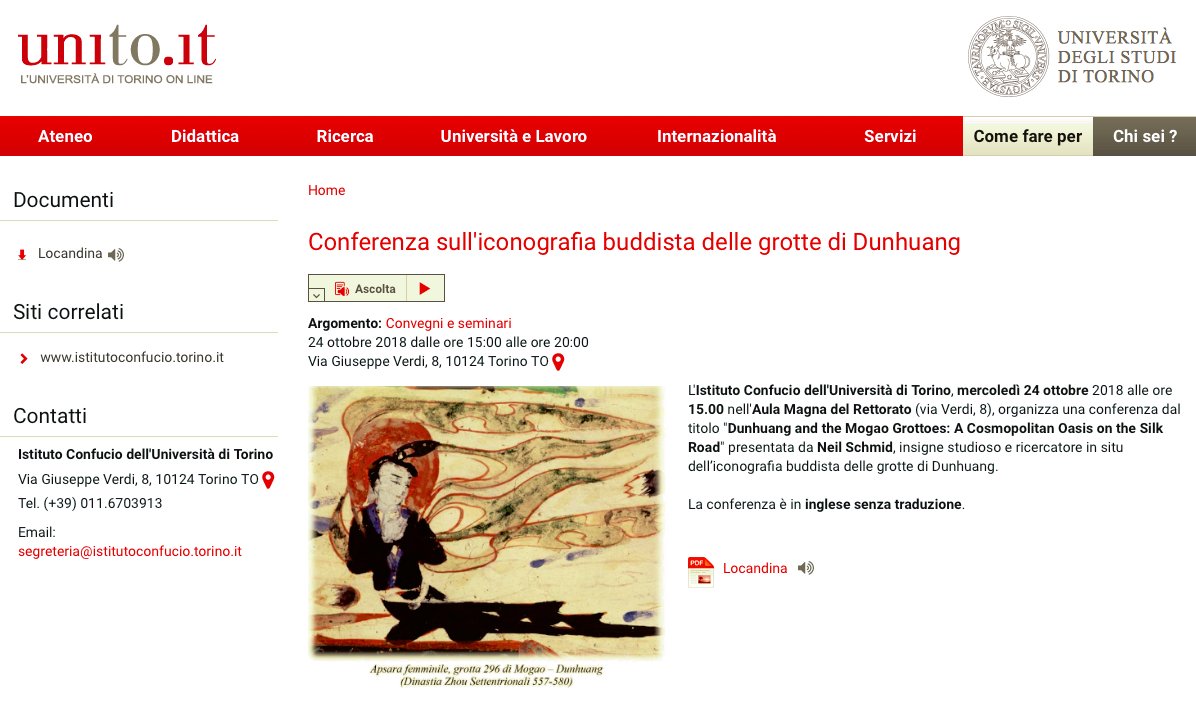Looking forward to giving a talk at Università di Torino @unito Oct 24 15:00 'Dunhuang and the Mogao Grottoes: A Cosmopolitan Oasis on the Silk Road' #DunhuangStudies #Dunhuang #敦煌 #莫高窟   unito.it/eventi/confere…