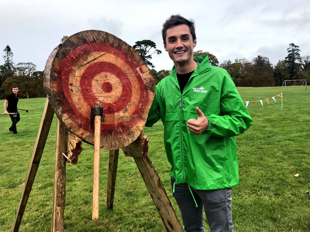 OrangeworksIE's tweet photo. Good times @CartonHouse with @ATouchOfIreland @MeetInIreland #GermanFam - Some fine #hurlers & #axe throwers among them! #MakeItIreland #CreatingExperiences https://t.co/M6lYvMhTbq