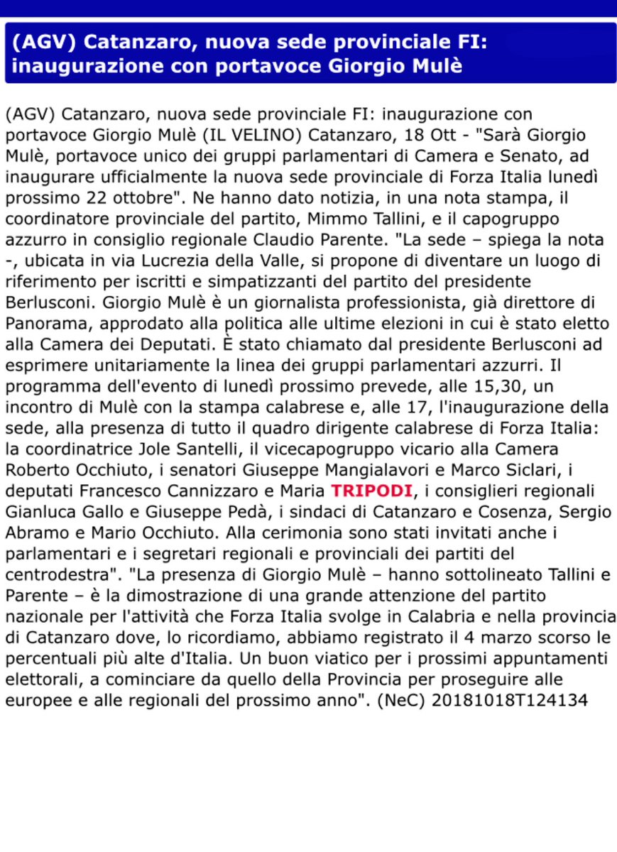 tripodimaria's tweet photo. La #settimana si apre sul #Territorio, domani insieme ai #colleghi @giorgiomule @JoleSantelli @FrCannizzaro @MarcoSiclari, interverro' all'inaugurazione della sede di @forza_italia a #Catanzaro. #CollegioCalabriaSud #AlServizioDeiCalabresi  @Antonio_Tajani @GruppoFICamera https://t.co/57EPznE9AW