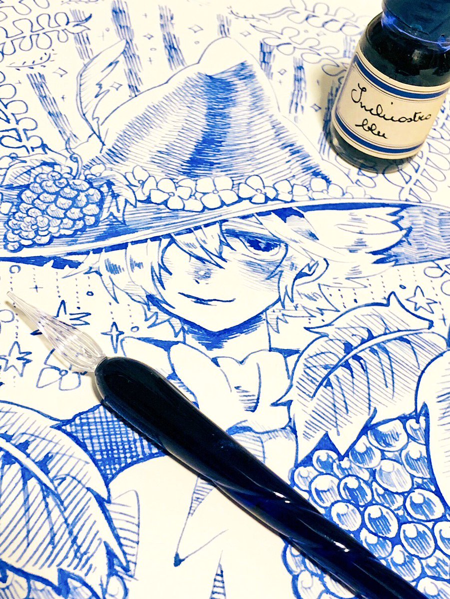 昨日買った硝子ペンで描いた、自分絵スナフキン。 