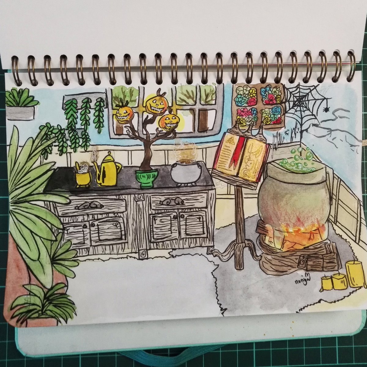 nurilicious_'s tweet photo. #witchtober 2018 day 21: witch kitchen 💗✨ #inktober2018 #inktober #inkwitches #nuriyaart #gouache #witchkitchen #ink https://t.co/8M26AJFCce