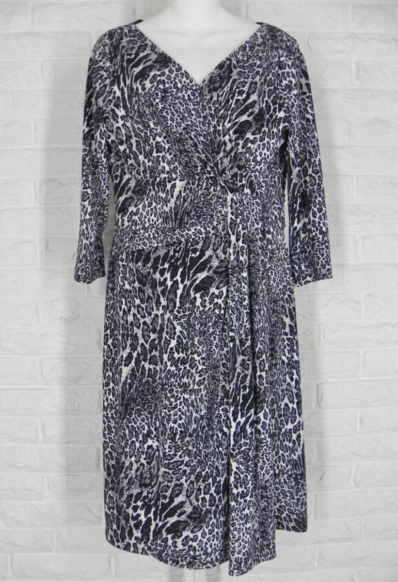 TAHARI Dress Slinky Knit V Neck Faux Wrap Animal Print Black Grey White Size 10 tinyurl.com/y879h9fq #ebay #fashion #clothing #shopsmall
