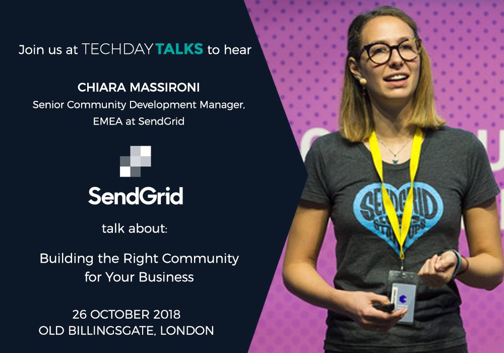 TechDayHQ's tweet photo. #HeyLondon! Have you heard about #TechDayTalks?! Come hear industry thought leaders speak about todays tech topics. @SendGrid will tell you how to build the right community for your business! 
https://t.co/FJ6JDcQsHM https://t.co/GB6IProc6K