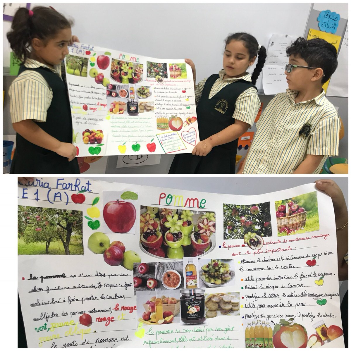 KabritMalak's tweet photo. “Une pomme par jour éloigne le médecin pour toujours!” #CE1A #La_journée_internationale_des_pommes #apprenants_équilibrés 🍎🍏@dina_jradi @ShaddadHala @Hhhsinfo https://t.co/vi4eq8kVvi