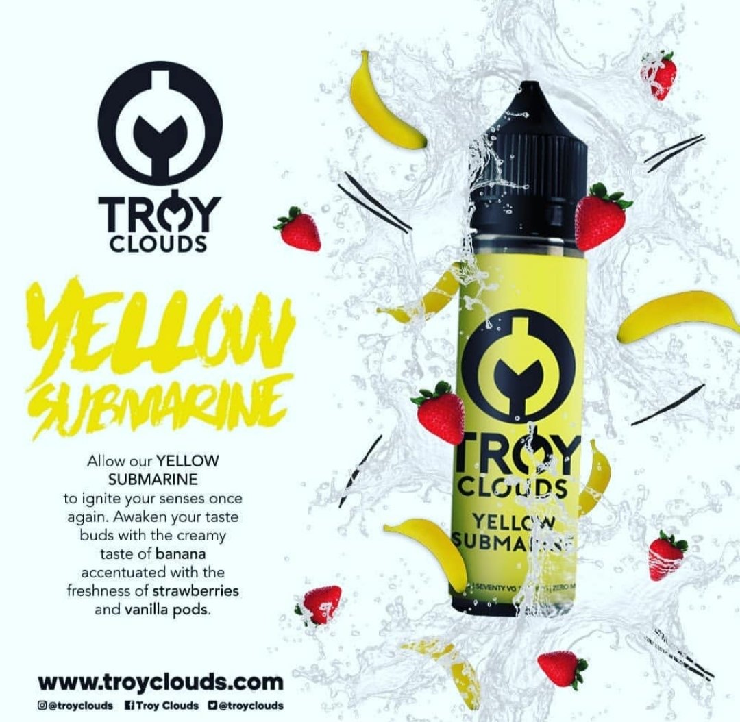 troyclouds's tweet photo. Rise up vapers.. Your one and only Yellow Submarine. A taste of fruit with creamy inside. Get yours now at your nearby vape shop. #vape #taste #juice #troyclouds #ukexpo #vapexpo  #Japan #UK #Colombia #Nepal #Denmark #Malaysia https://t.co/dpJTKQ65AE