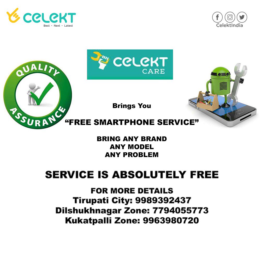 select_mobiles's tweet image. That’s right! Get absolutely free service for your smartphone at #Celekt!

#SmartPhoneService #FreeService #CelektMobiles