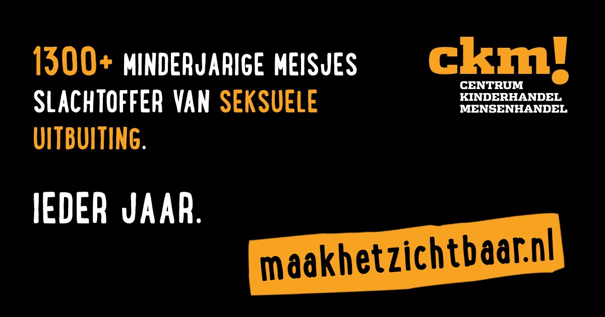 Het_CKM's tweet photo. 1300 minderjarige meisjes worden jaarlijks slachtoffer van een loverboy. De helft van de Nederlanders schat dit aantal lager. Hoe kan dat? Lees de column van @ionicasmeets #maakhetzichtbaar
https://t.co/vjOGhACHnE https://t.co/oNhwuyTAWy
