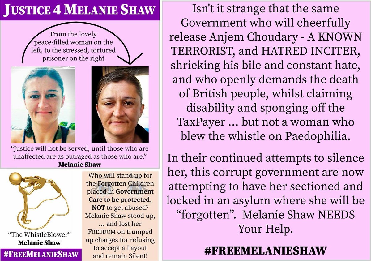 LadyMercia's tweet photo. @allenmike734 @YouTube #Anjemchoudry released early 
#MelanieShaw remains locked up....
#FreeMelanieShaw https://t.co/4QTw04D05f