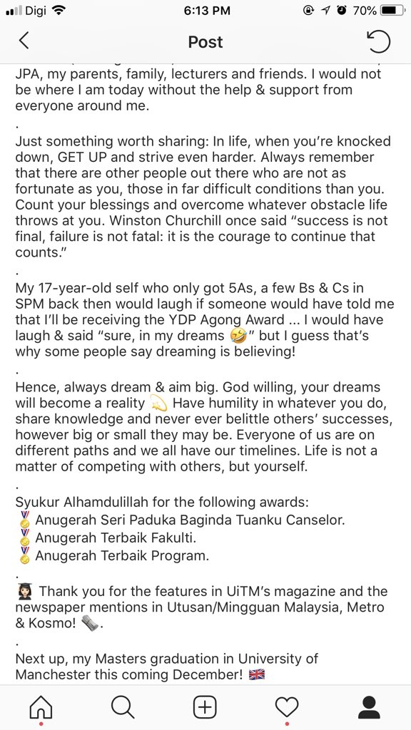 afweena's tweet photo. Syukur Alhamdulillah, 

I was awarded Anugerah Seri Paduka Baginda Tuanku Canselor / YDP Agong Award. 

I am truly grateful to UiTM, JPA, my family, lecturers &amp; friends ❤️ 

Thank you to Mingguan Malaysia, Metro &amp; Kosmo for the write-ups 🗞

Something I would like to share: https://t.co/T1hRx9R8kb