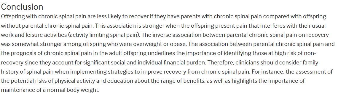 PhysioMeScience's tweet photo. Influence of family history on prognosis of spinal pain and the role of leisure time physical activity and body mass index: a prospective study using family-linkage data from the Norwegian HUNT study
https://t.co/3xN5cNgE6o https://t.co/NQMgUPyx2v