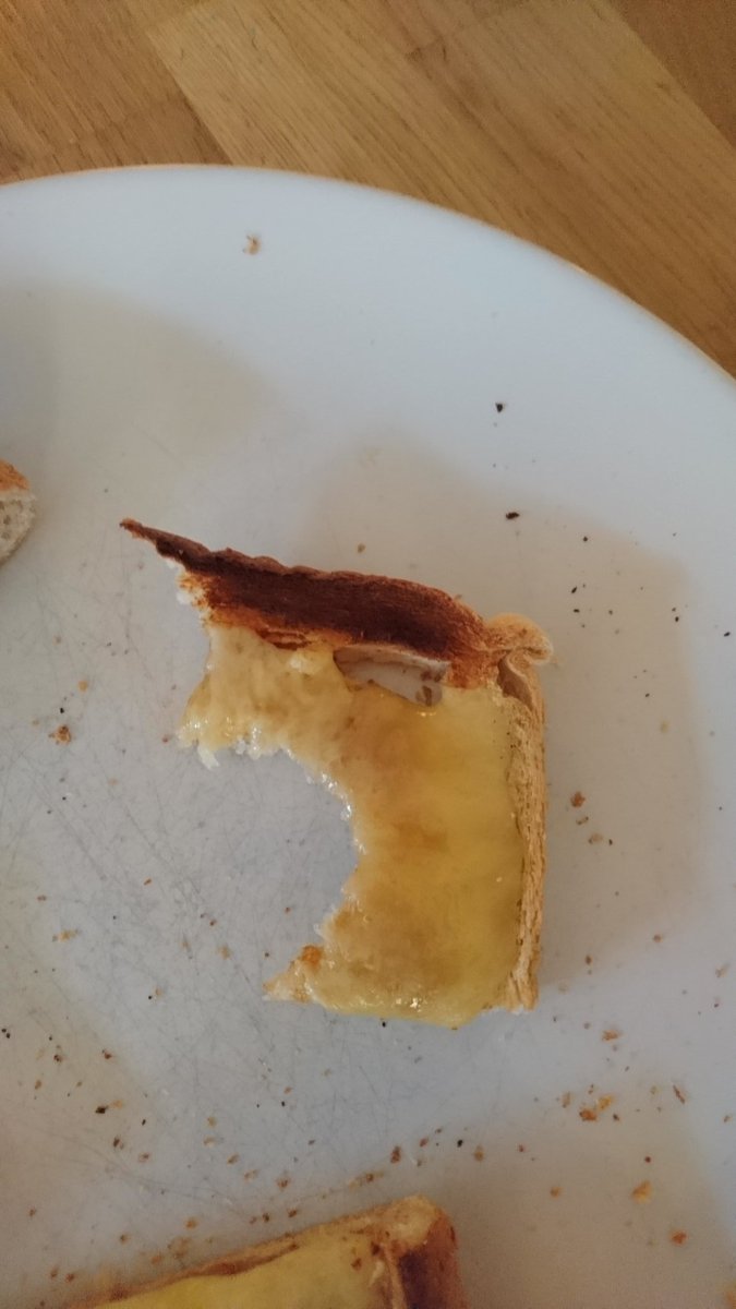 PeterSkullion's tweet photo. @TheLastLeg #Angryeating got some angry looking Donald trump, cheese on toast. https://t.co/pJRxoPvzil