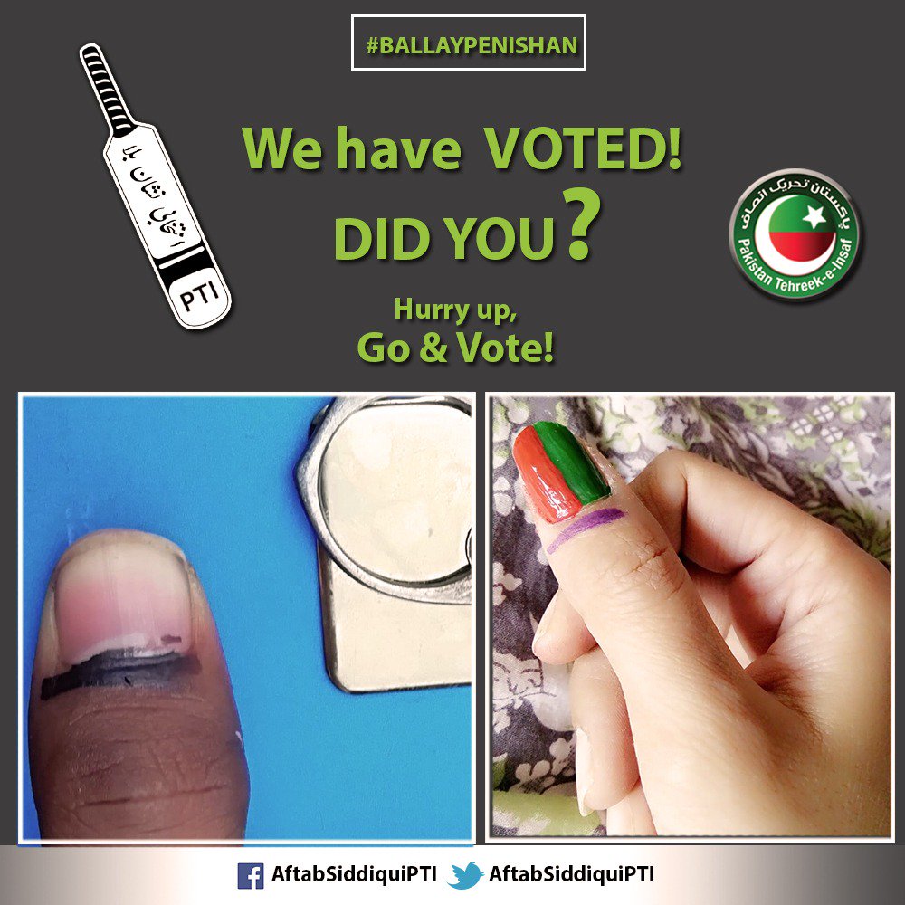 PTINA247's tweet photo. More and more people are sending us the pictures of their thums after voting for #PTI. If you haven't voted yet let us remind you that only 2 hours are remaining for the polls to end. Go and Vote!
#Karachi #NA247 #PS111 #ByElectionNA247 https://t.co/Yk6prt0YUi