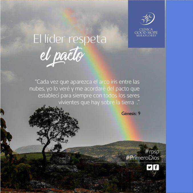 ➡️ #RPSP 📖
➡️ #PrimeroDios 🙏
¡EL LÍDER RESPETA EL PACTO! 🌈
"Cada vez que aparezca el arco iris entre las nubes, yo lo veré y me acordaré del pacto que establecí para siempre con todos los seres vivientes que hay sobre la tierra"