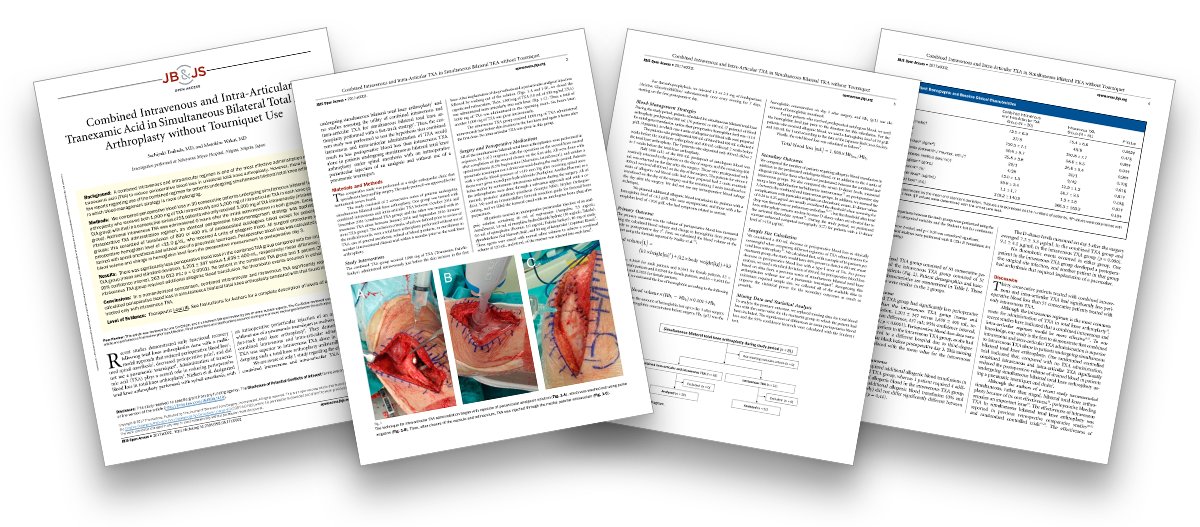 jbjs's tweet image. Highlights From JBJS – Combined Intravenous and Intra-Articular Tranexamic Acid in Simultaneous Bilateral Total Knee Arthroplasty without Tourniquet Use
 hubs.ly/H0fc6Hd0 #JBJSOpenAccess