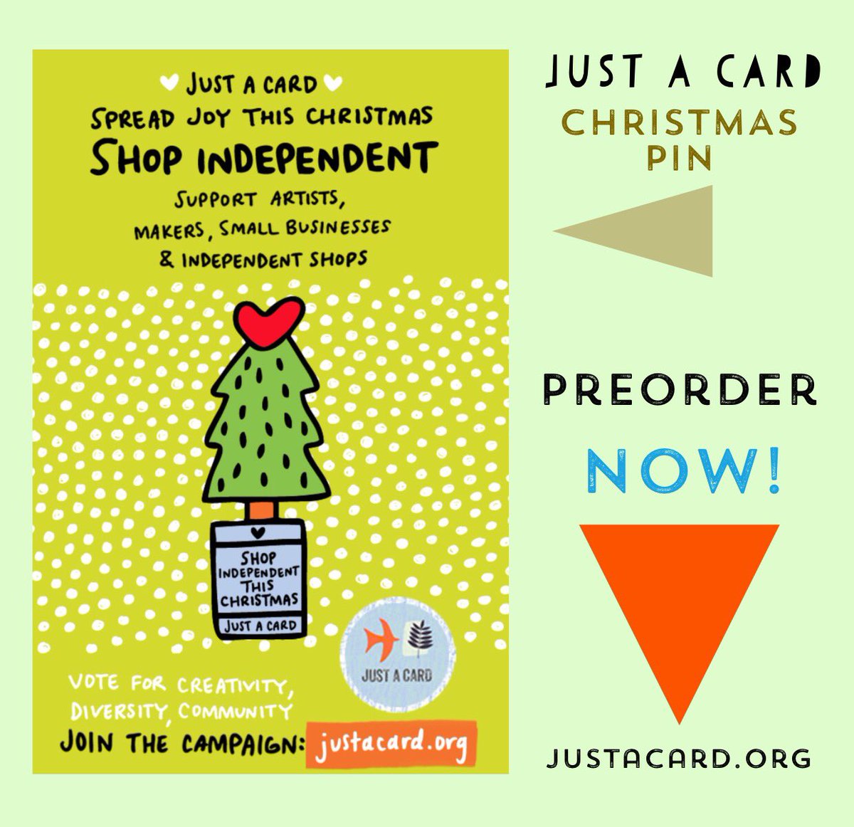 Justacard1's tweet photo. RETWEET THIS if you're an Artist, Maker, independent shop or small business &amp; you'd LOVE people to SHOP INDEPENDENT this Christmas?! 

HAVE YOU PREORDERED YOUR CHRISTMAS PIN YET?

They're selling FAST so get yours now otherwise it may be too late.

https://t.co/11XHmG6NXO ❤️👇 https://t.co/0wwZEKQI0P
