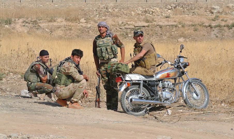 sfrantzman's tweet photo. One #Peshmerga brought his motorcycle to the frontline, it seemed during #MosulOffensive that men of all ages had come down to Nawaran to help in the fight against #ISIS (October 20, 2016) #WarRemembered https://t.co/AdnhVVjiw7
