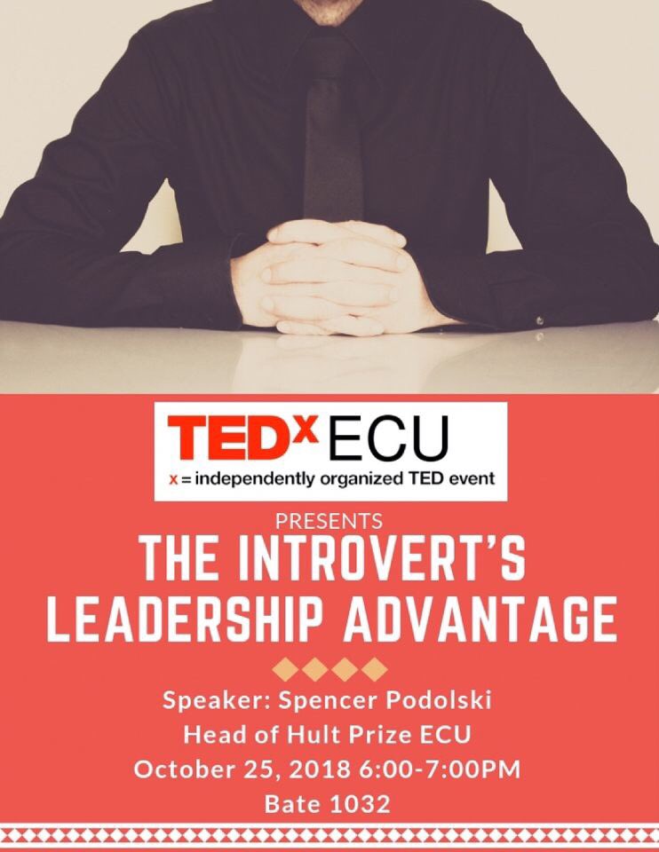 Mark your calendars and join us October 25th! We’ll be having a mini-TEDxTalk with Spencer Podolski! 6-7pm in Bate 1032! Bring allllllll your friends!