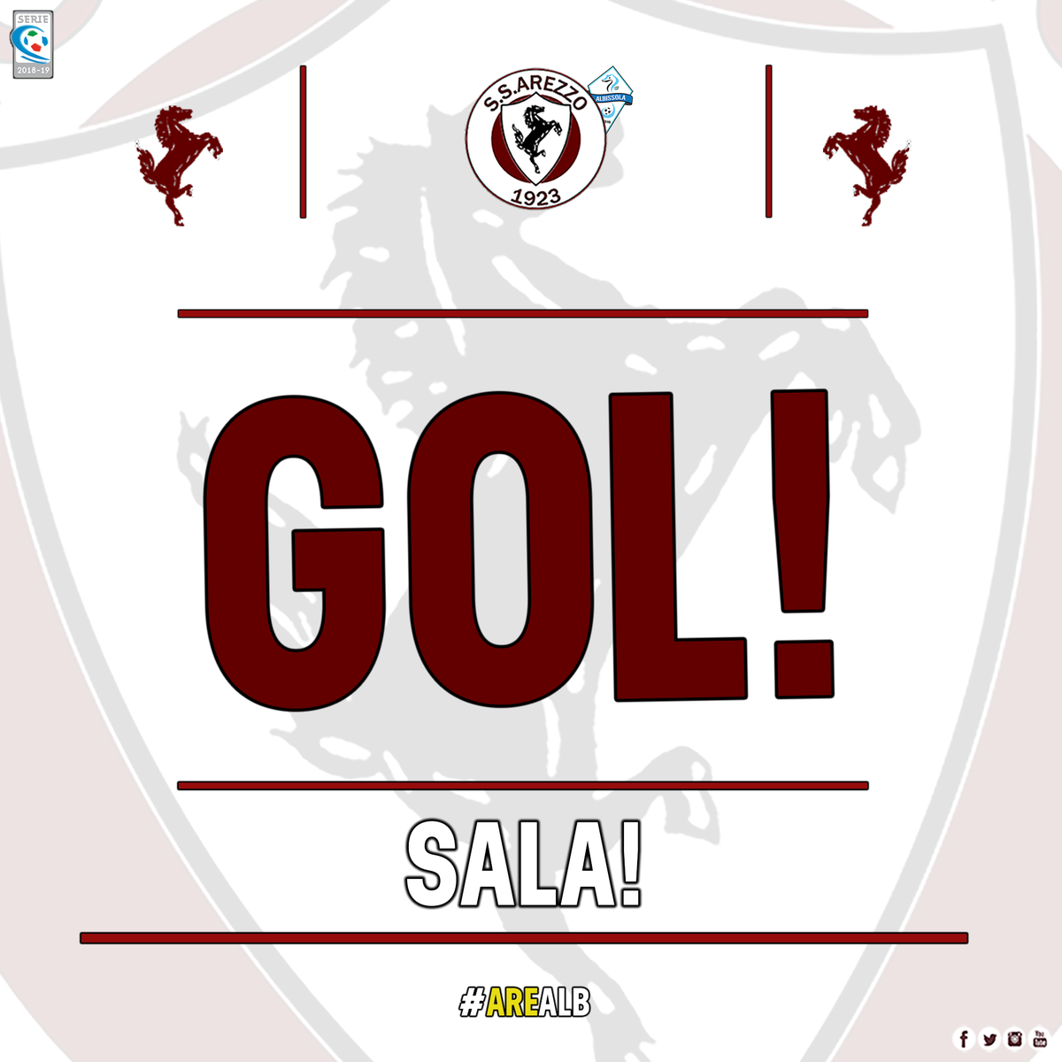 ArezzoCalcio's tweet photo. GOOOOOOOOOOL!!!!! E MARCO SALA RADDOPPIAAAAAAAA!!!!! FORZA RAGAZZI!!!! #AreAlb 2-0 #ForzArezzo ⚽ #SoloAmaranto ⭕ #AvantiArezzo https://t.co/mizJGZ8s7Q