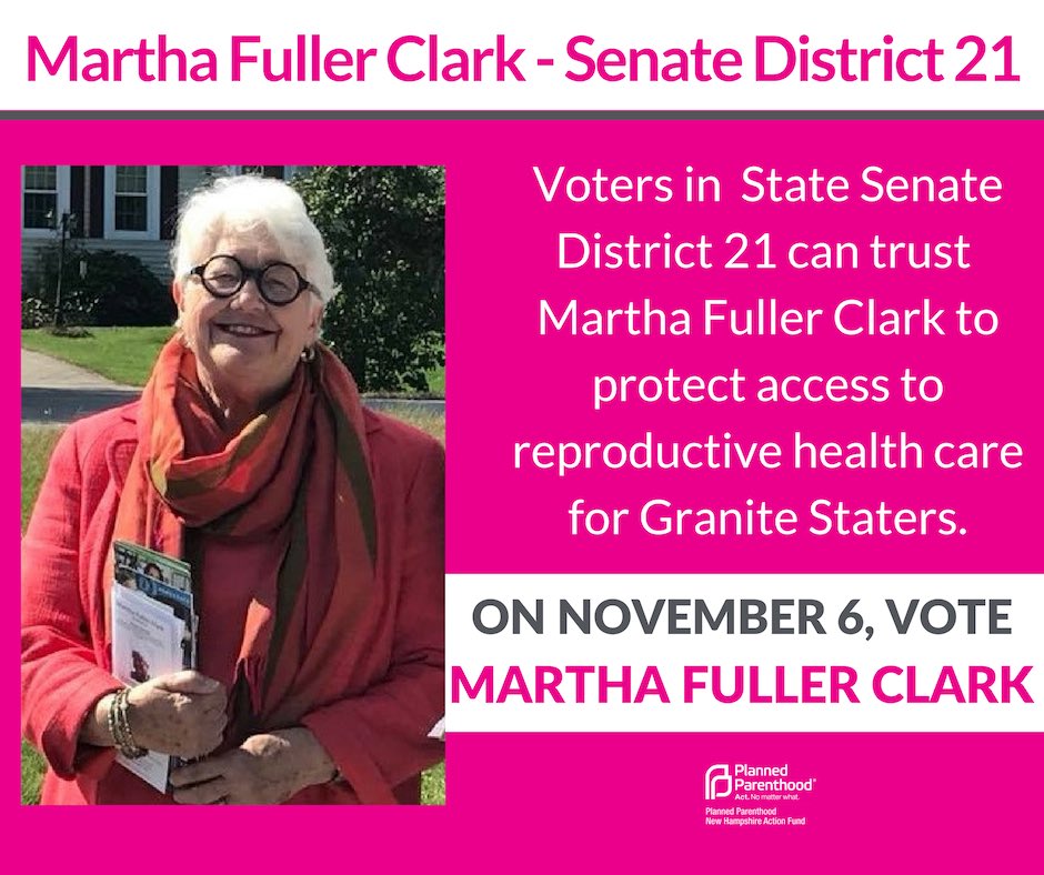 Senator @mfclark is a tested and proven #reprohealth champion, and Granite State voters can trust her to protect access to the essential health care services they rely on. #nhpolitics #standwithpp