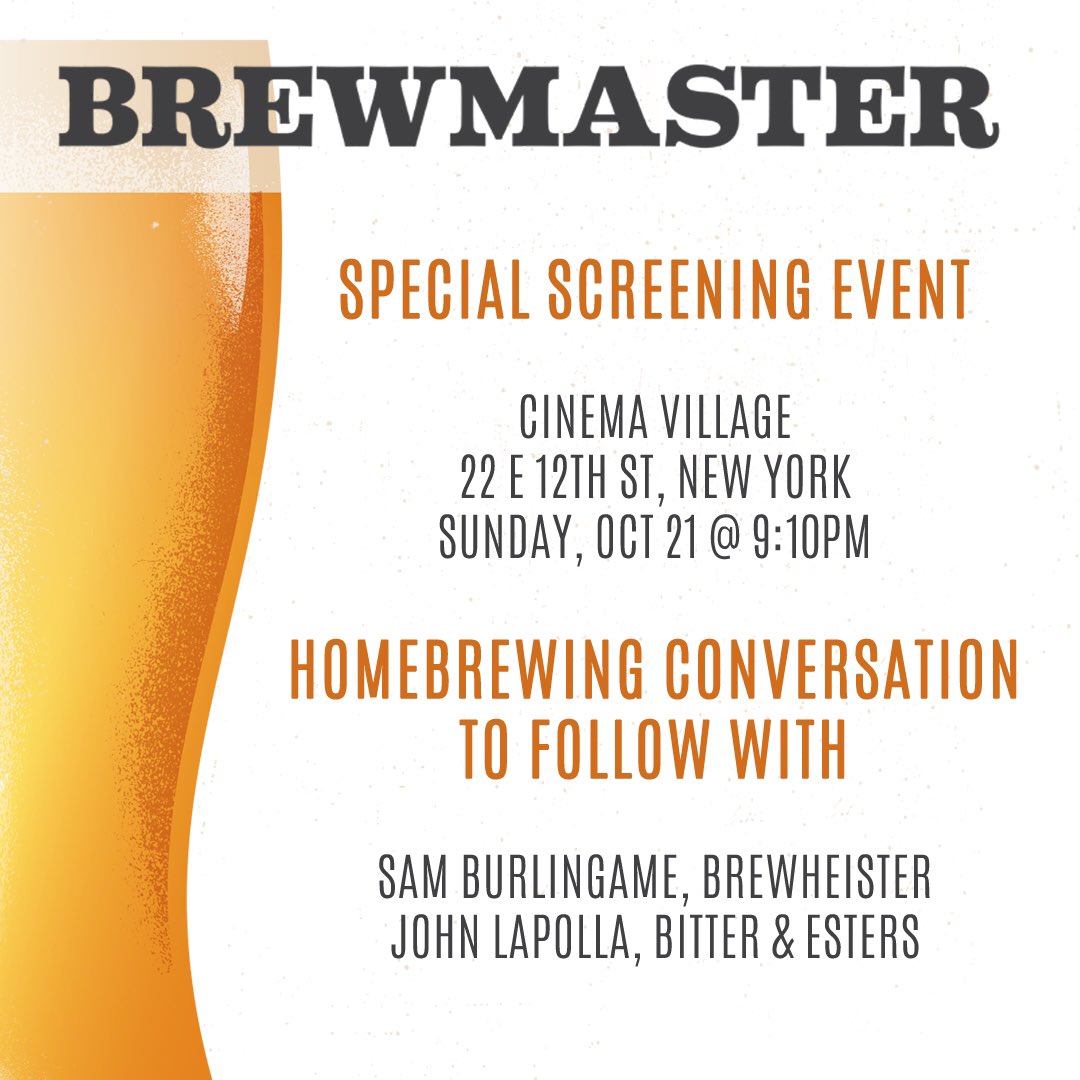 Looking forward to seeing Brewmaster tonight. I’m sure I’ll see a lot of familiar faces and a familiar homebrew shop! After the screening <a href="/BrewHeister/">BrewHeister</a> and I will be giving a short q&amp;a. We may even have a song up our sleeves! See you tonight!