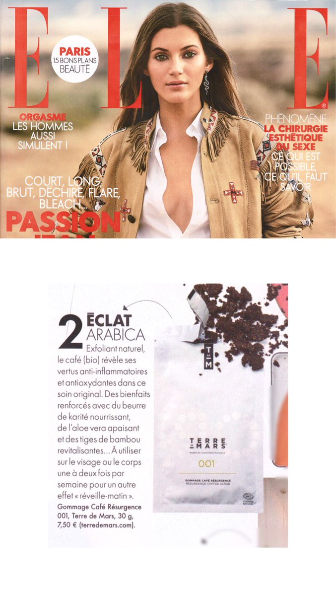 Featured in <a href="/ELLEfrance/">ELLE</a> p80 !
#terredemars #madeinfrance🇫🇷 #coffeescrub #cleanbeauty #veganskincare #ecocert #cosmebio #crueltyfreeskincare #beauty #skincareroutine #exfoliate #hydrate #nicheskincare