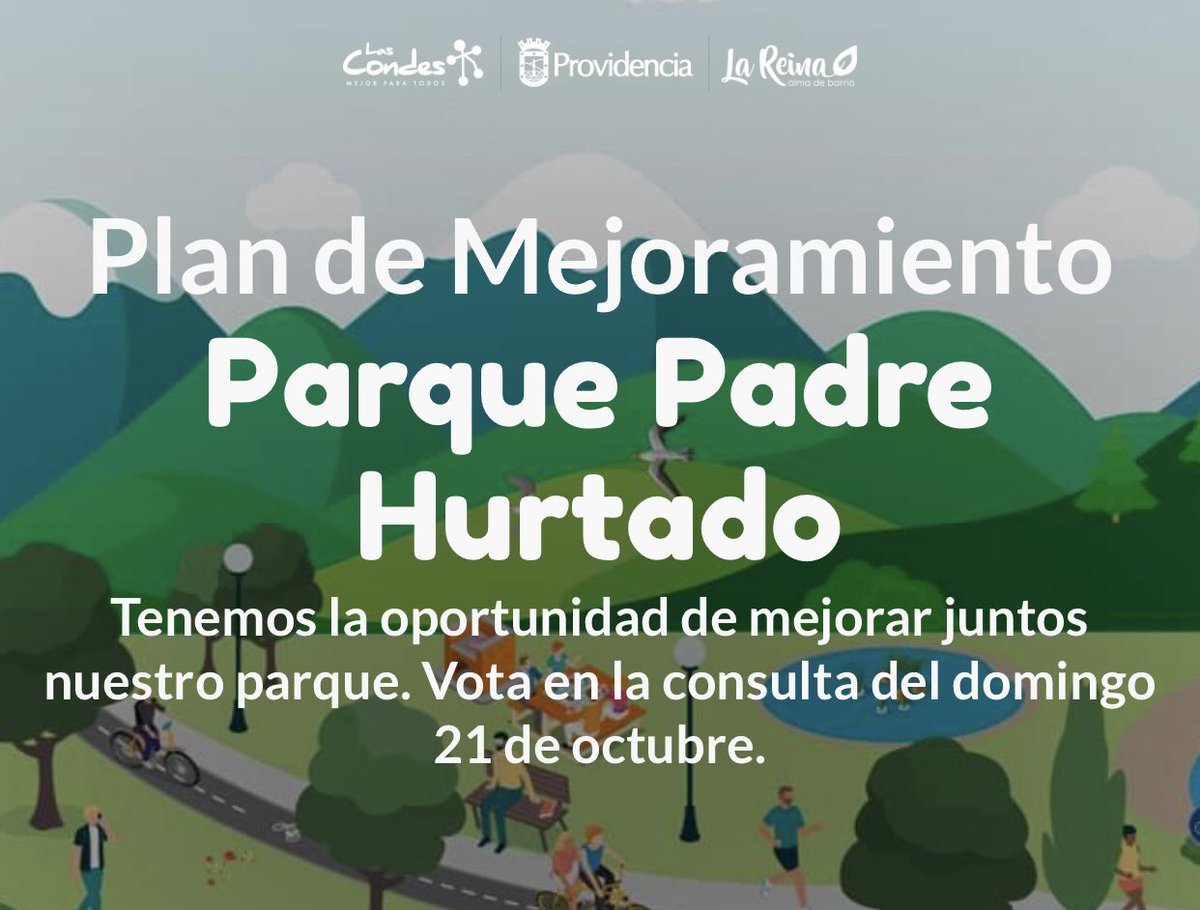 HOY es la Consulta Ciudadana🗳 para mejorar el Parque Padre Hurtado🌳, del cual <a href="/Muni_provi/">Muniprovi</a> es parte de la Junta de Alcaldes. Infórmate de las opciones y vota con tu Cédula de Identidad en mejoremoselparque.cl