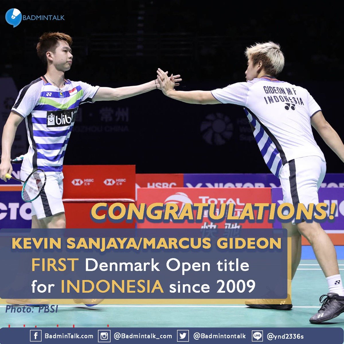 9 - Marcus Fernaldi Gideon/Kevin Sanjaya Sukamuljo's victory in Denmark Open 2018 ends Indonesia's NINE YEARS title drought in Odense since 2009 (Simon Santoso). History.

#DenmarkOpenSuper750 

JUARAAAA!!!! Setelah 9 tahun Indonesia tanpa gelar di Denmark Open!!!