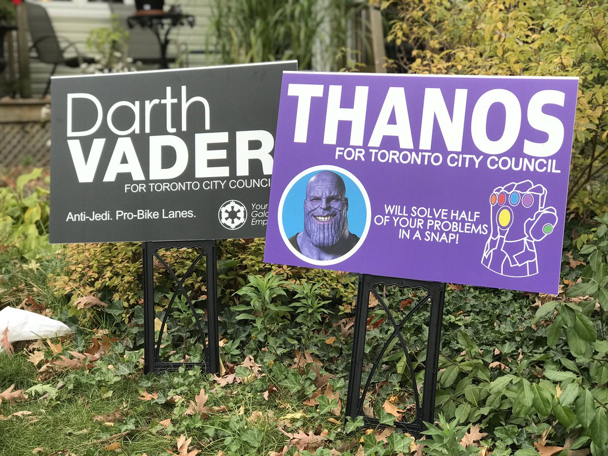 So many GREAT candidates in my neighbourhood for the upcoming #TorontoElections! 

Notice #DarthVader is pro-bike lanes! 

#MunicipalElection #onpoli #cdnpoli #vote