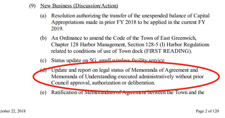 It looks like the East Greenwich Town Council has an agenda item dealing with "side agreements" tomorrow night. First Warwick, now EG? Any other municipalities doing side deals behind Council and taxpayers' backs?