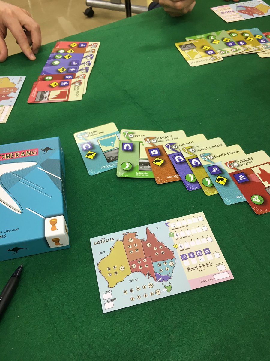 つよし Boomerang 初プレイ Kick作品 紙ペンゲーム カードドラフト 動物を揃えたり お土産を見つけたり様々な要素が書かれたカードをドラフトして得点していくゲーム ドラフトしてままならない中でどうやって伸ばそうか考えれるし 気軽にできて面白い