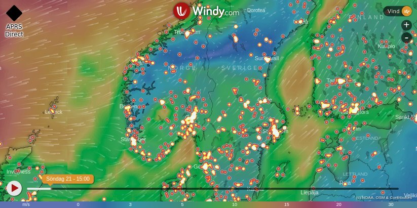 APRSDirect's tweet photo. We now support the Windy Map API, a pretty cool weather forecast map. Click on the "layer" symbol in the toolbox to the left and select the Windy Map API. https://t.co/ZXpAqG0Eyn