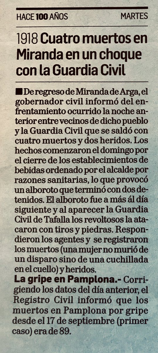 El primer caso de  #gripe en Pamplona es del 17 de septiembre. Desde entonces ya ha habido 89 muertos en la ciudad  #gripe1918enNavarra