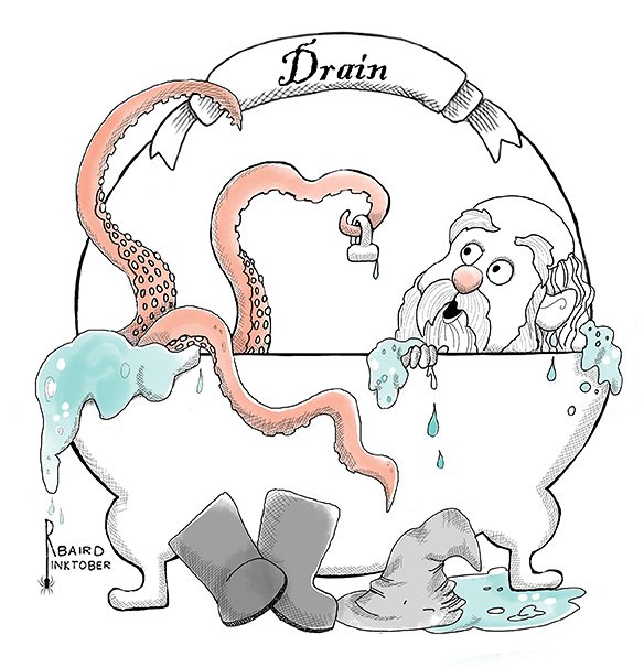 robertabaird's tweet photo. Soak away your troubles in a bath full of bubbles.
 #inktober #inktober2018 #drain https://t.co/EiOXkFEnsd