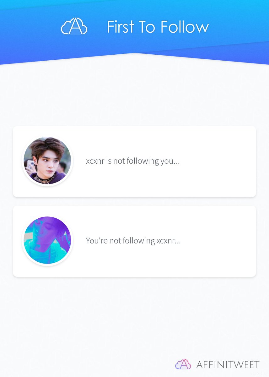 #Affinitweet First To Follow
xcxnr is not following you...
You're not following xcxnr...
via affinitweet.com/first-to-follow