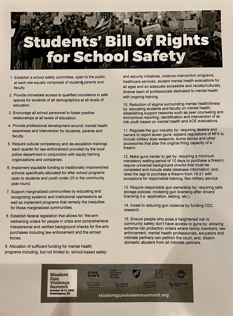 Ruizpdx's tweet photo. And here are the #westudentsdemand statements outlined in the Student Bill of Rights for School Safety ⁦@SGVSummit⁩ #sgvs2018 https://t.co/rtK3Nd3RzO