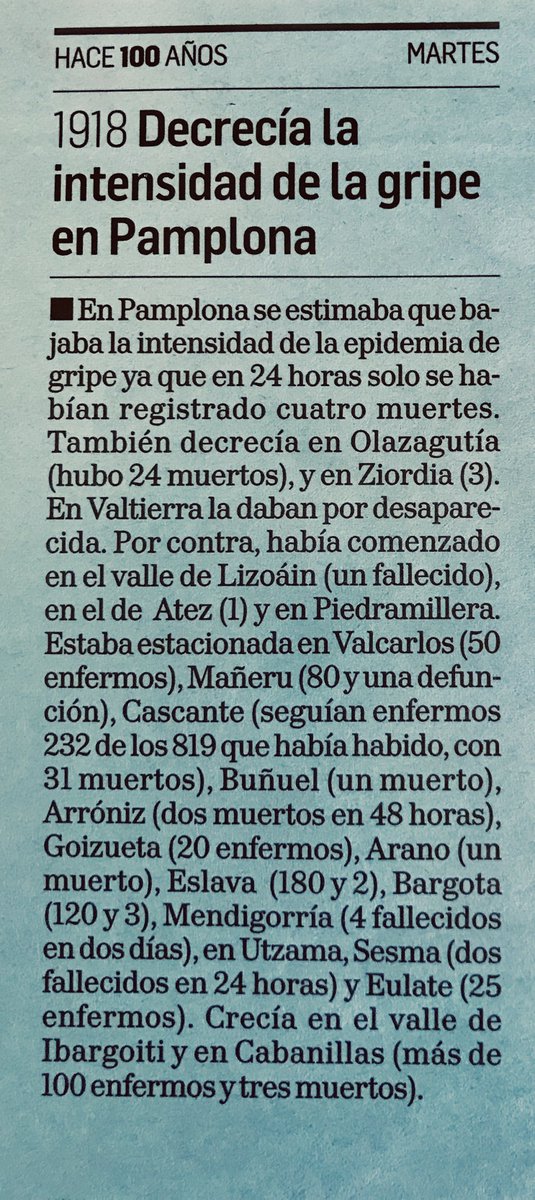 Decrece la intensidad de  #gripe en Pamplona: solo cuatro muertos en 24 horas  #gripe1918enNavarra