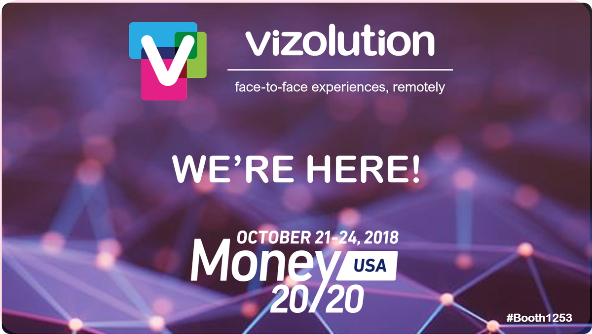 Vizolution's tweet photo. #M2020US: WE'RE HERE! Connect with our team on the app or swing by #Booth1253 and learn how we streamline the complexity of remote journeys by using #digitaltechnology that replicates the qualities of face-to-face interactions within #remotechannels @money2020 https://t.co/ZFUwtKTgfT