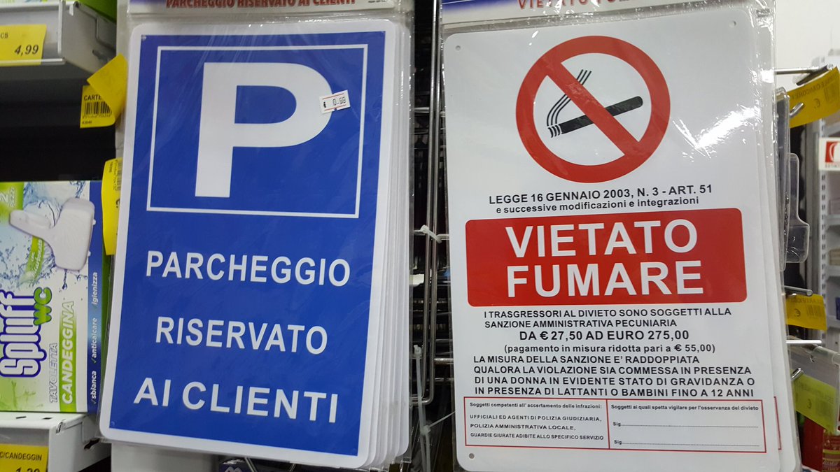 Mezzana イタリア V Twitter イタリア語の看板 犬注意 お客様専用駐車場 喫煙禁止 貸家 貸店舗 非常口 お買い得価格 セール この他にも入口 出口とか開店時間とか色々あった 欲しい人 いる イタリア イタリア語 イタリアン イタリア生活 看板 サイン