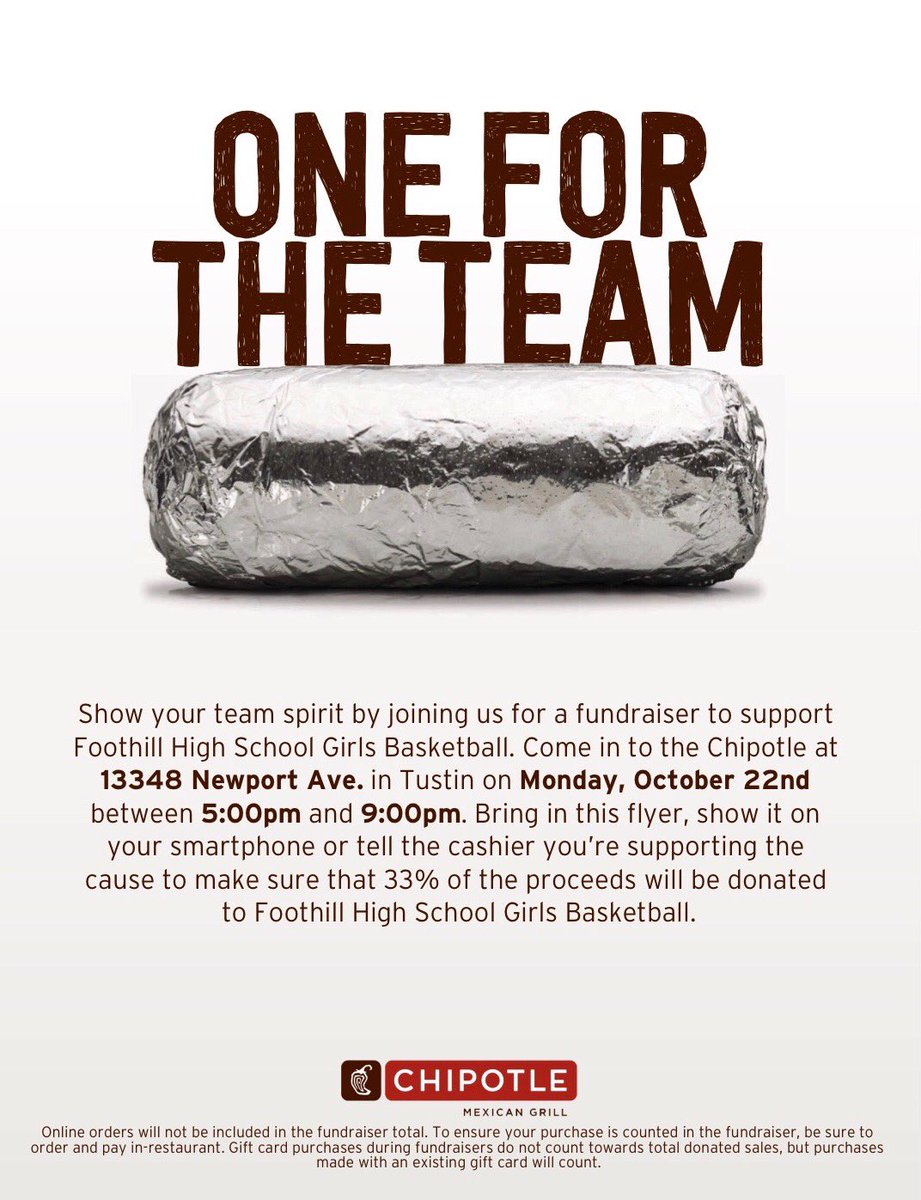 ladyknightsFHS's tweet photo. Need a break from cooking? Come to Chipotle on Monday, October 22nd between 5pm and 9pm! https://t.co/BruvudhMZ3